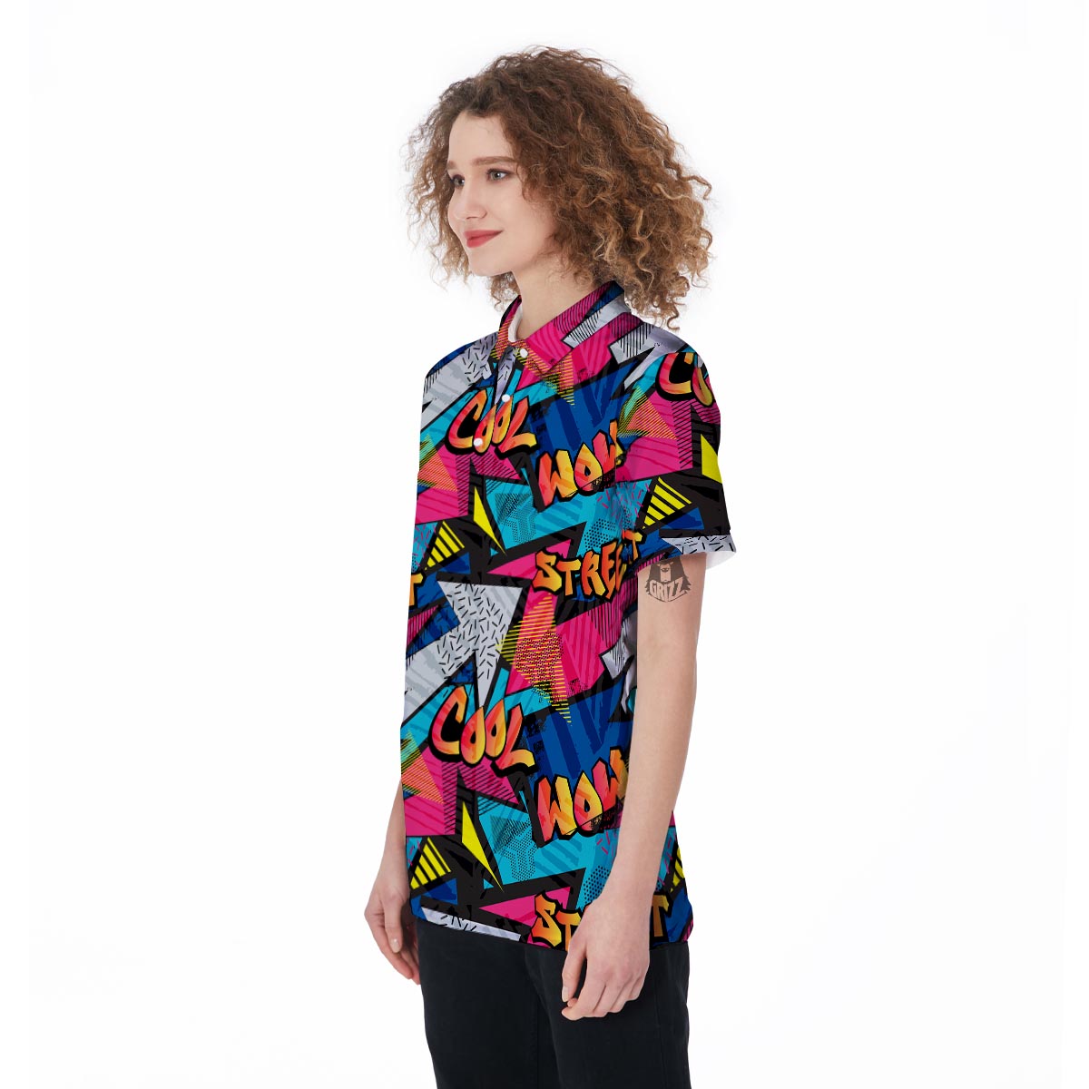 Abstract Graffiti Wow Print Women's Golf Shirts-grizzshop