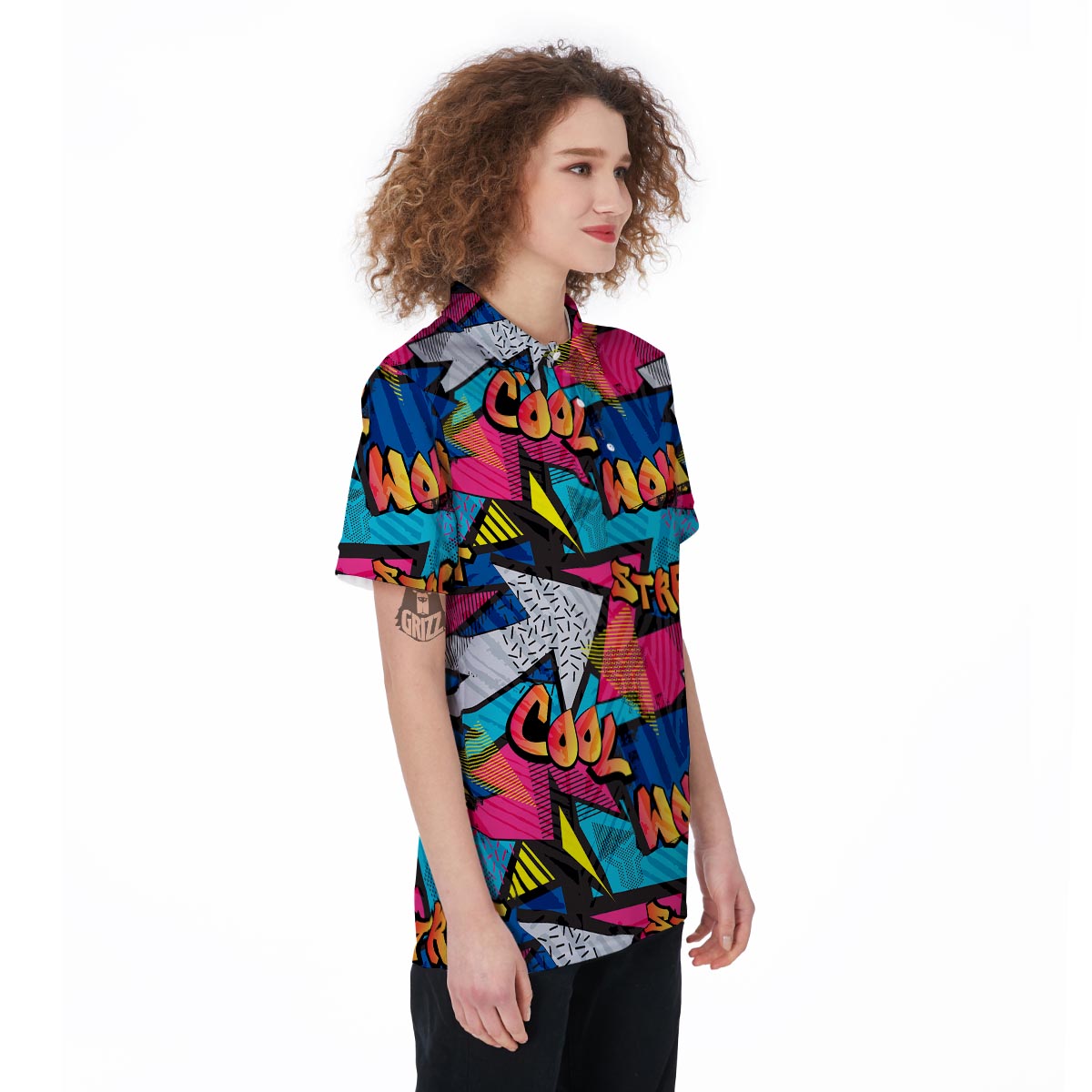 Abstract Graffiti Wow Print Women's Golf Shirts-grizzshop