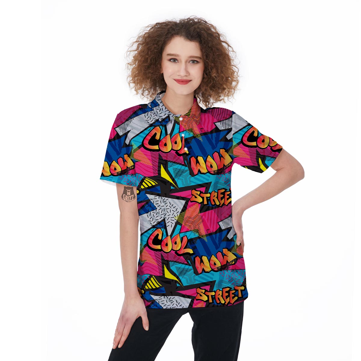 Abstract Graffiti Wow Print Women's Golf Shirts-grizzshop