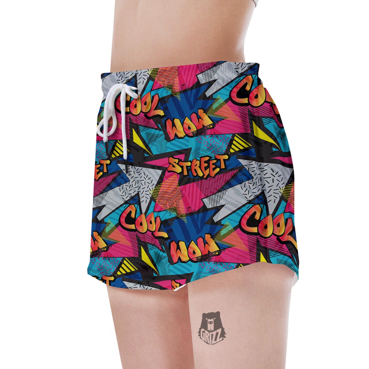 Abstract Graffiti Wow Print Women's Shorts-grizzshop