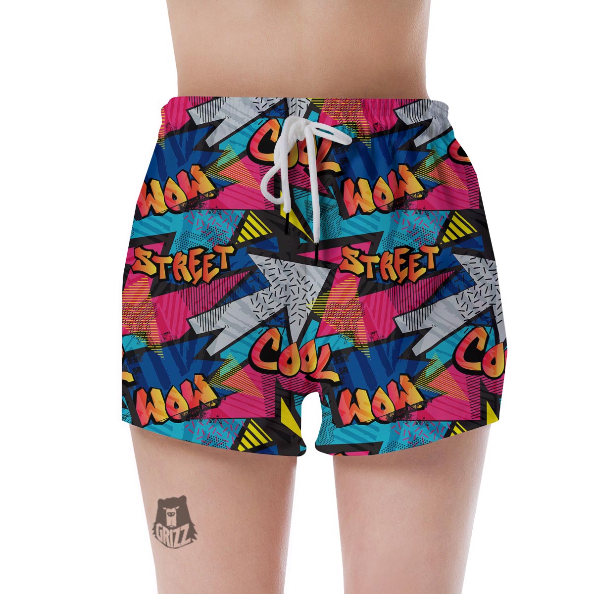 Abstract Graffiti Wow Print Women's Shorts-grizzshop