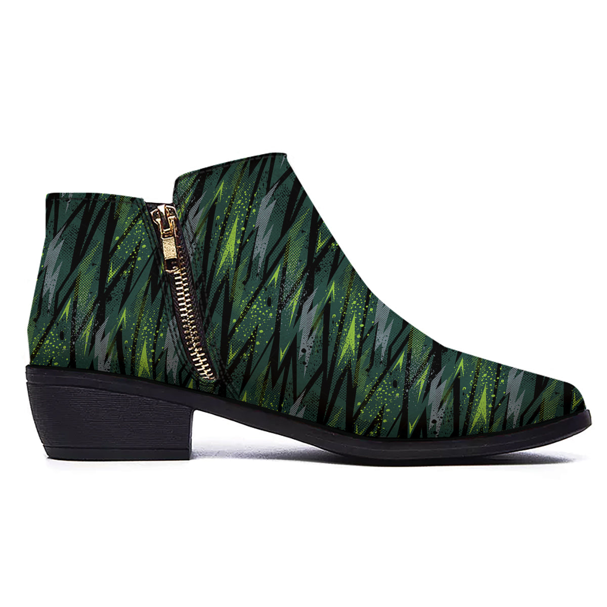 Abstract Green Lightning Print Pattern Ankle Boots-grizzshop