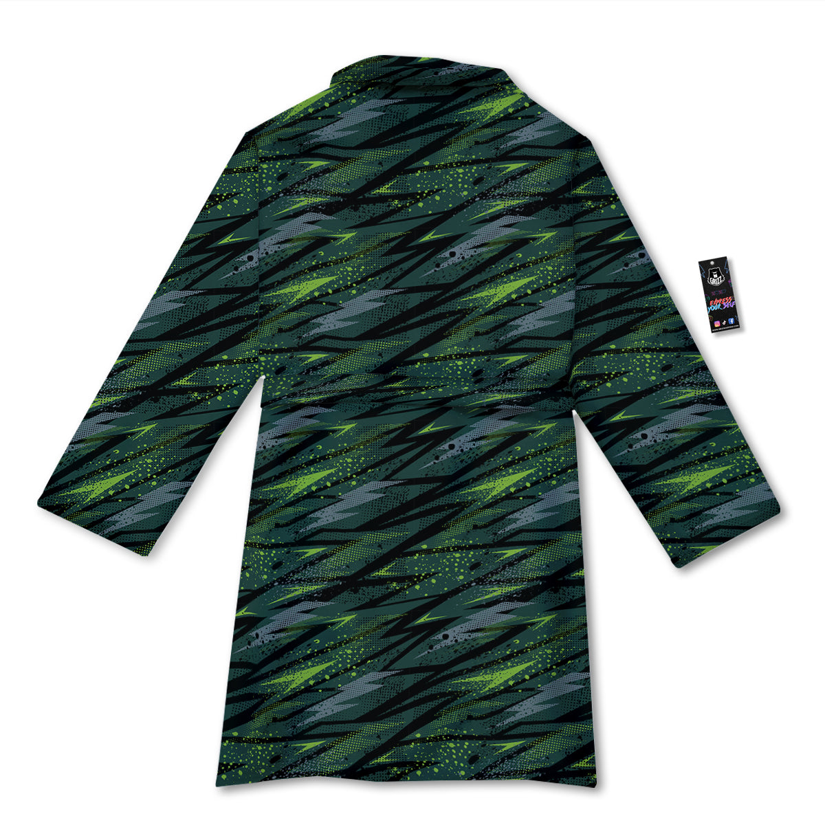 Abstract Green Lightning Print Pattern Bathrobe-grizzshop