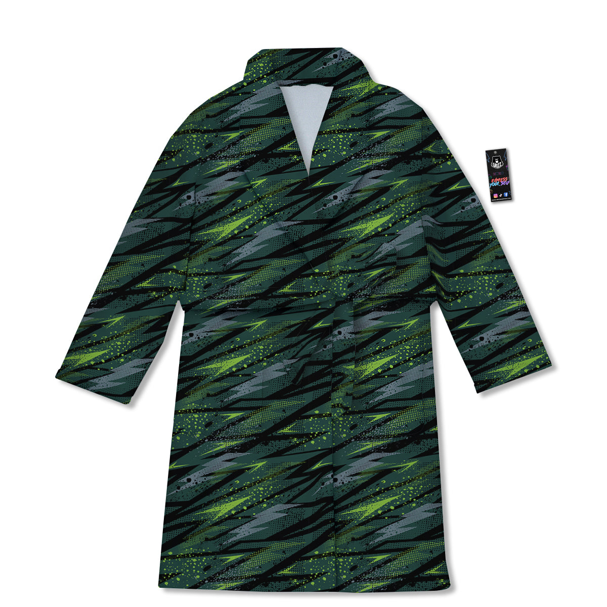 Abstract Green Lightning Print Pattern Bathrobe-grizzshop