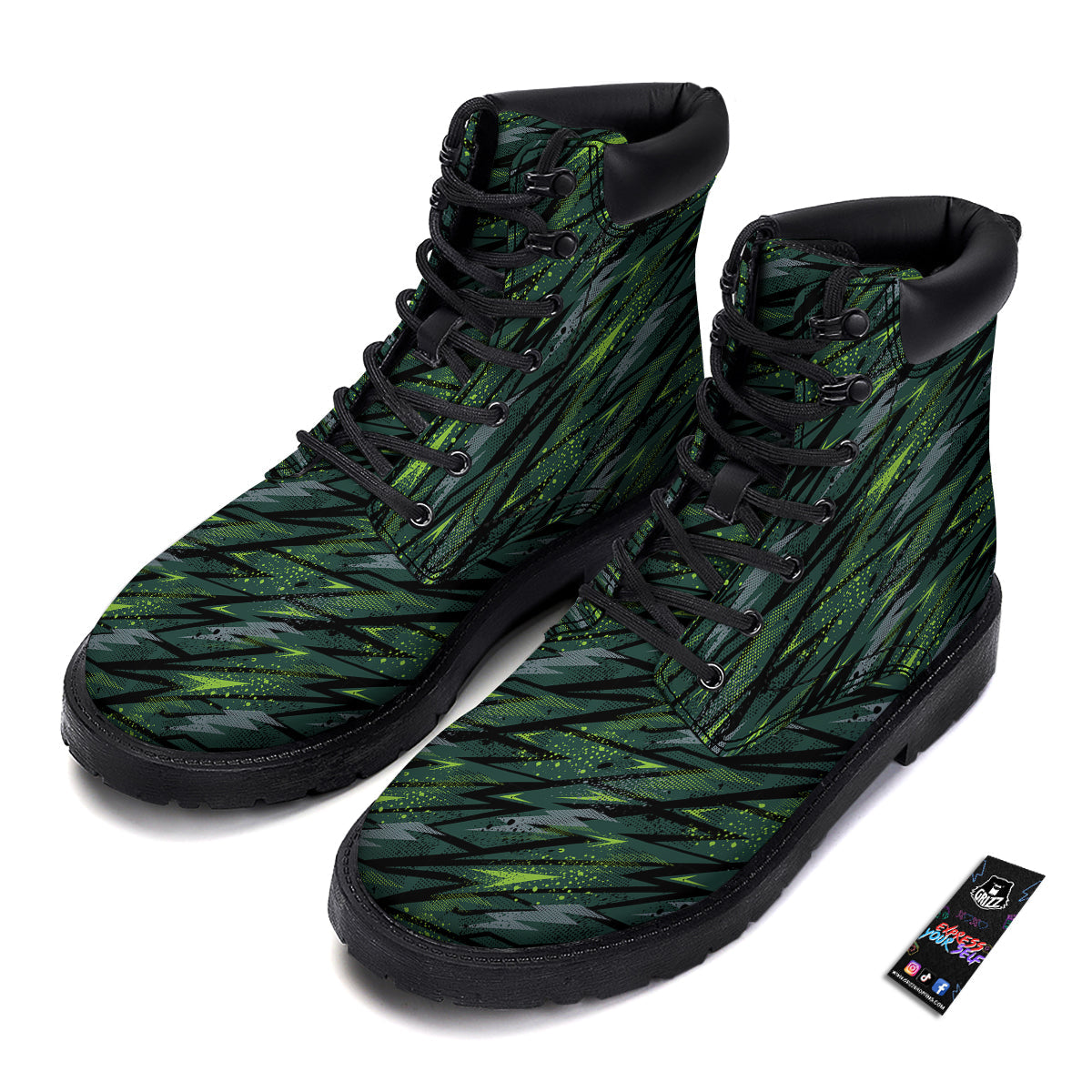 Abstract Green Lightning Print Pattern Boots-grizzshop