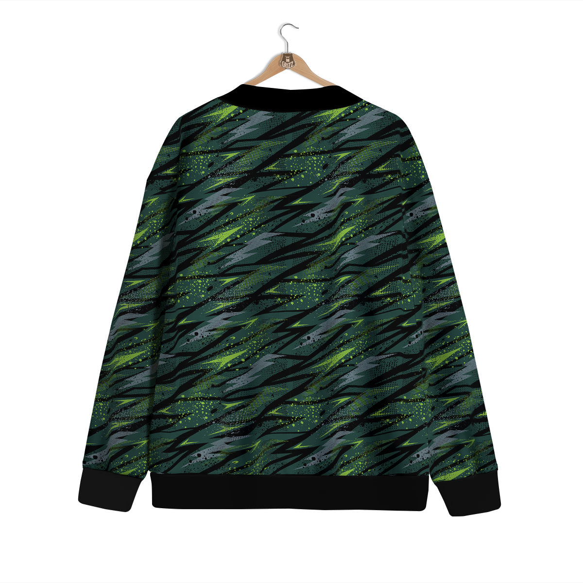 Abstract Green Lightning Print Pattern Cardigan-grizzshop