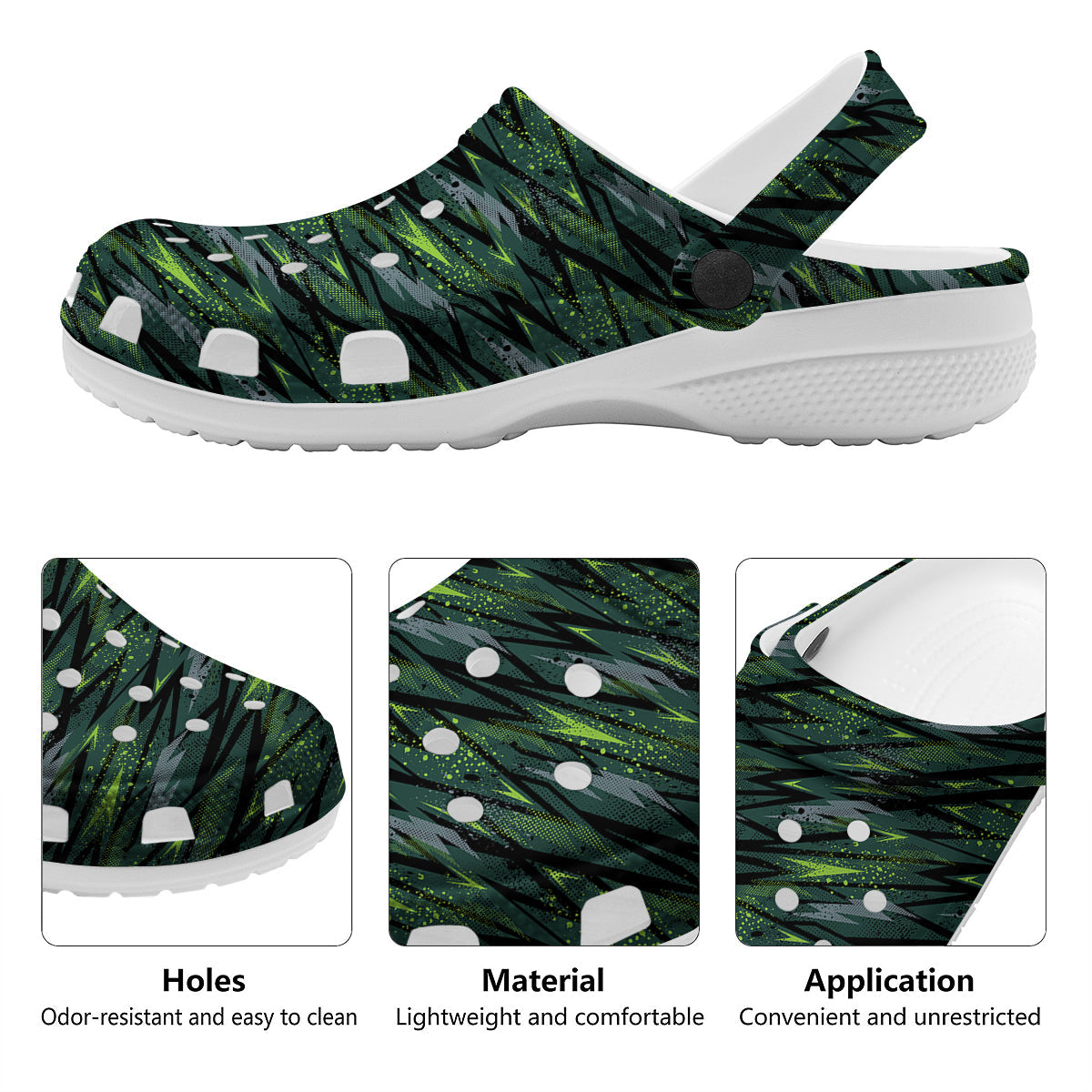 Abstract Green Lightning Print Pattern Clog-grizzshop