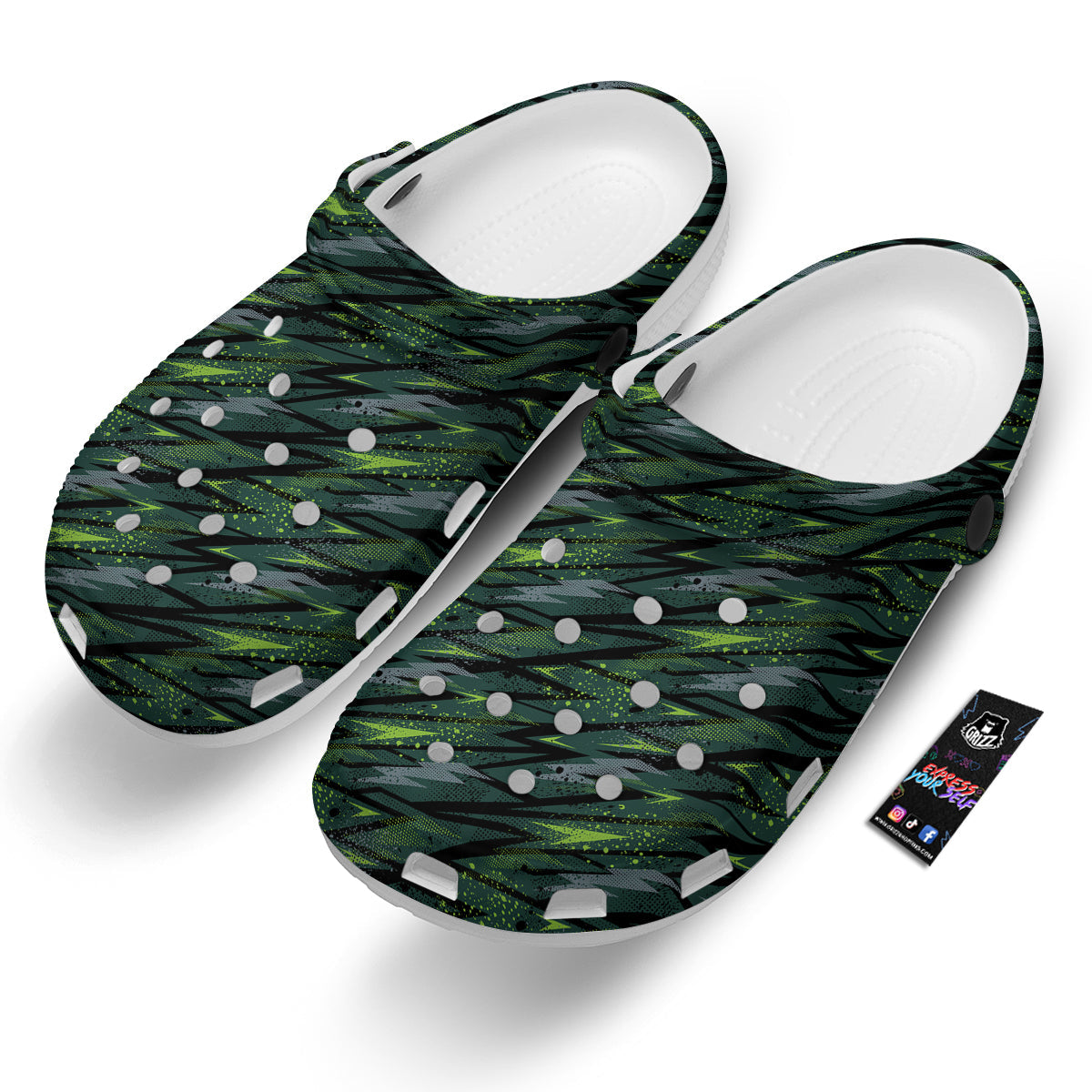Abstract Green Lightning Print Pattern Clog-grizzshop