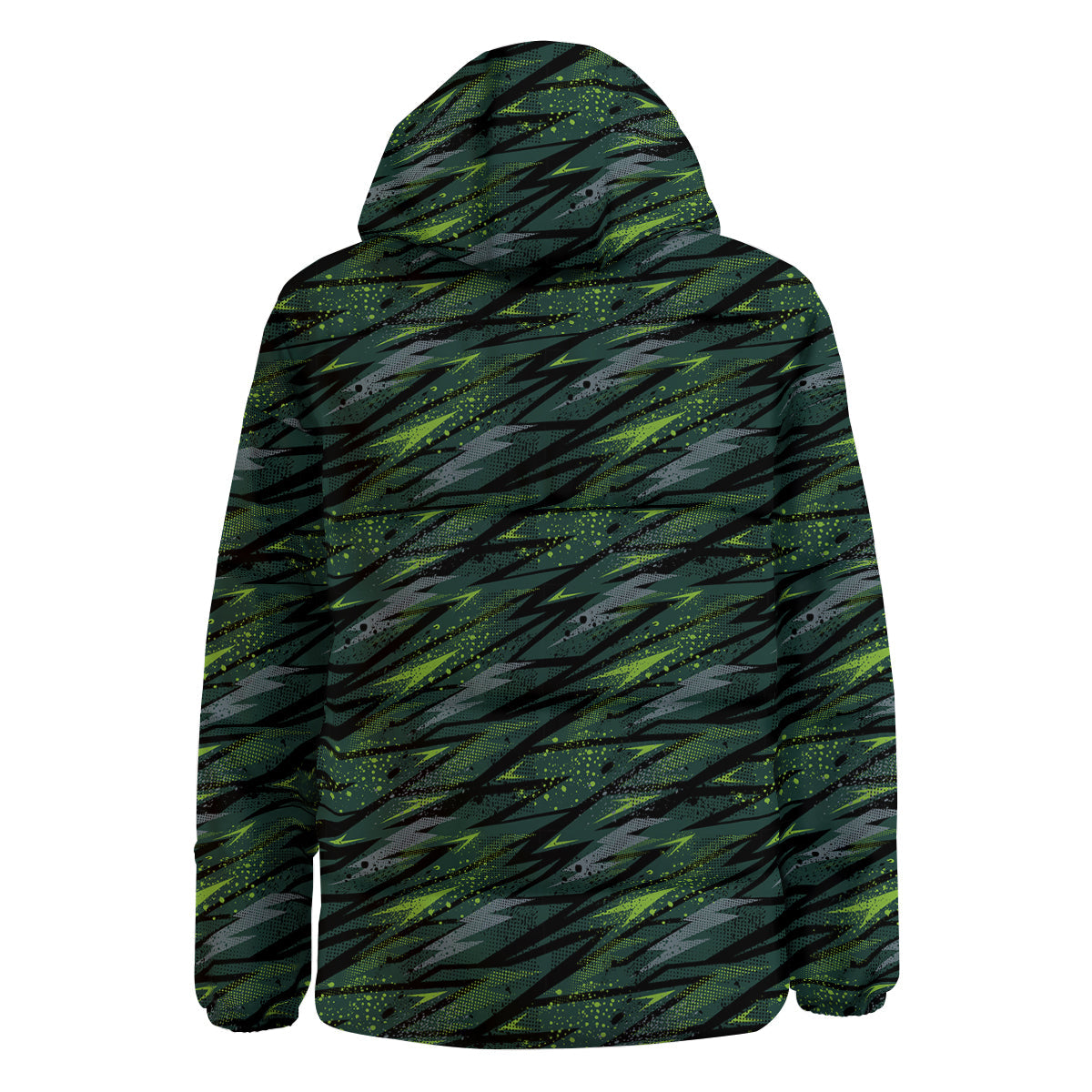 Abstract Green Lightning Print Pattern Down Jacket-grizzshop