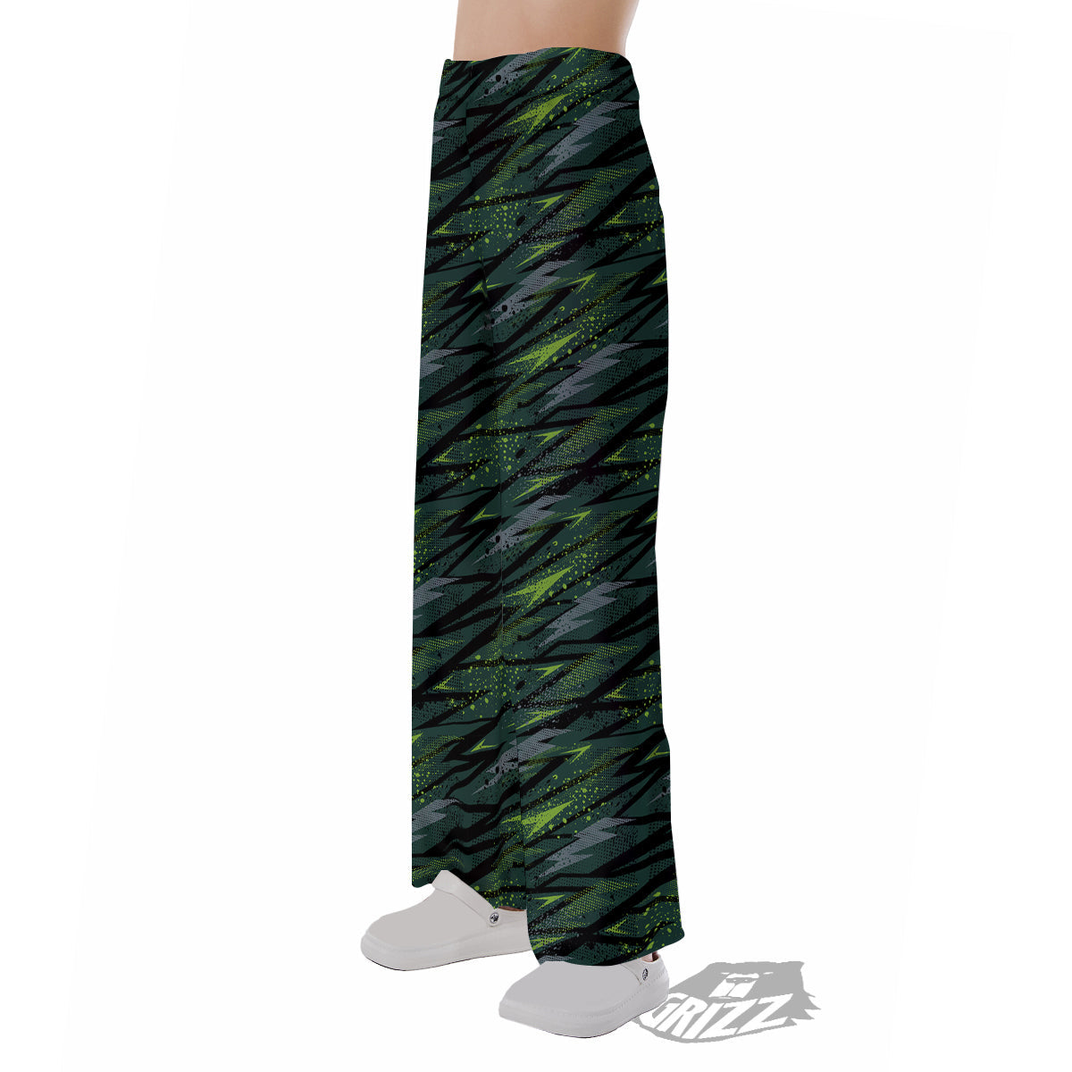 Abstract Green Lightning Print Pattern Pajama Pants-grizzshop