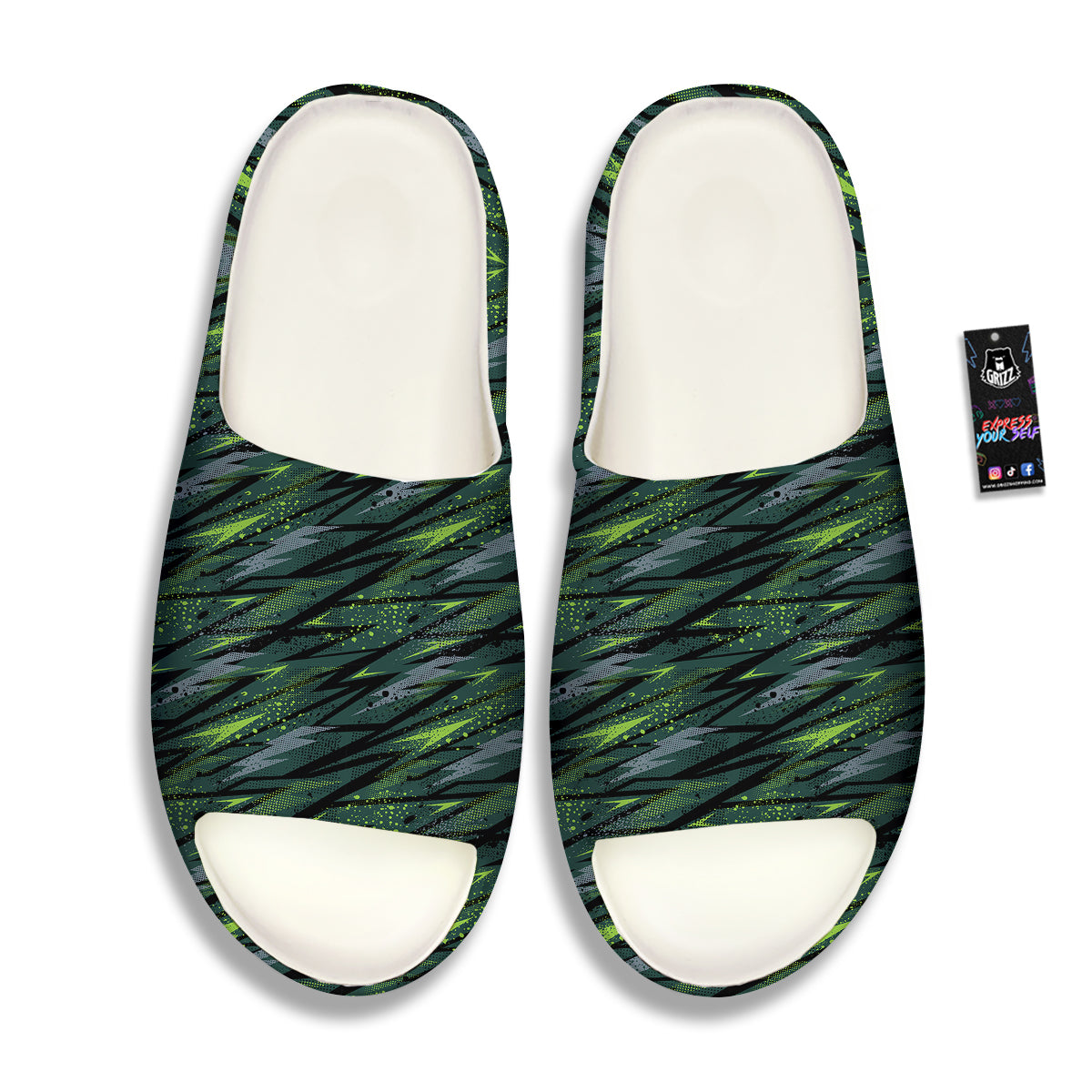 Abstract Green Lightning Print Pattern Sandals-grizzshop