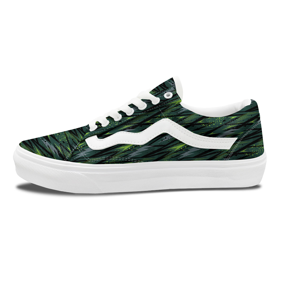 Abstract Green Lightning Print Pattern Skate Shoes-grizzshop