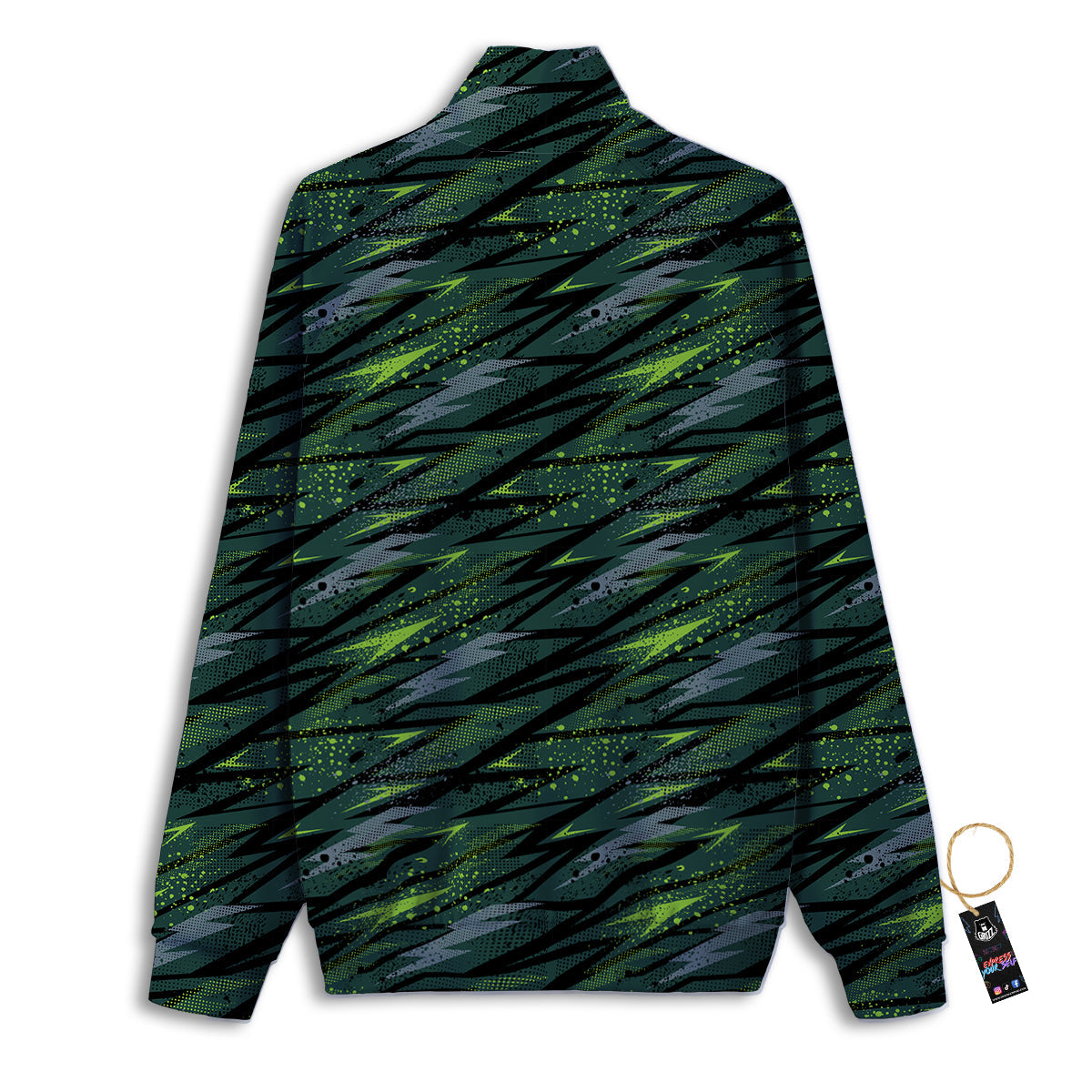 Abstract Green Lightning Print Pattern Track Jacket-grizzshop