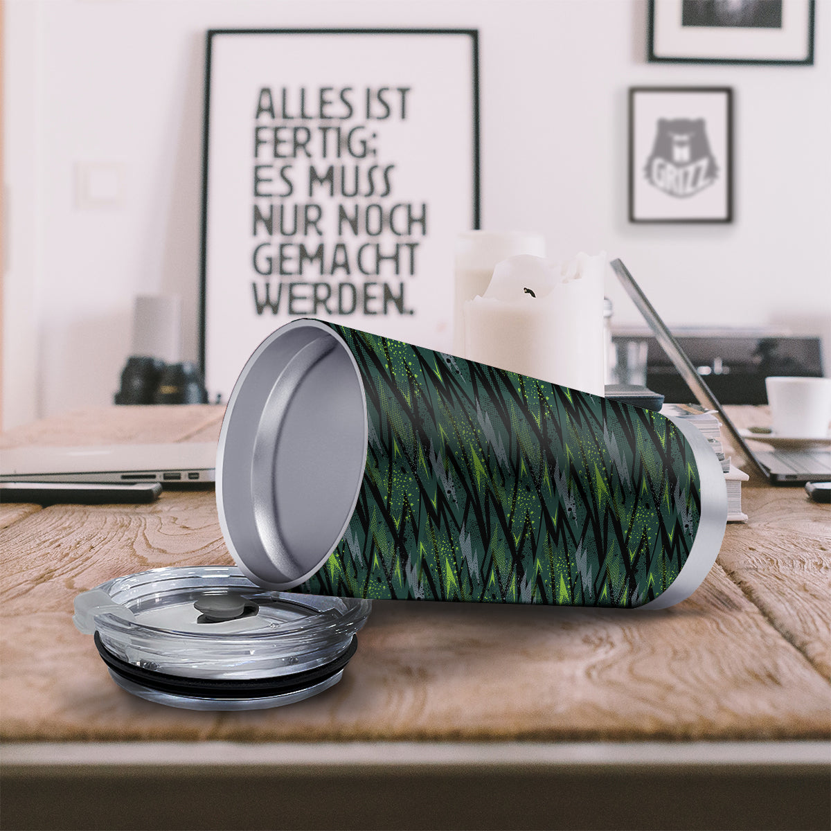Abstract Green Lightning Print Pattern Tumbler-grizzshop
