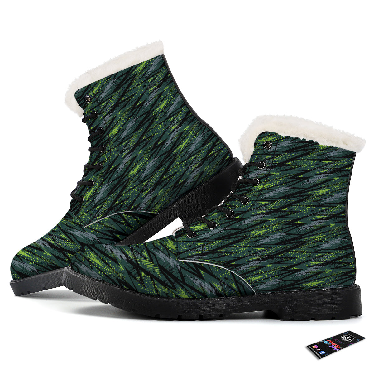 Abstract Green Lightning Print Pattern Winter Boots-grizzshop