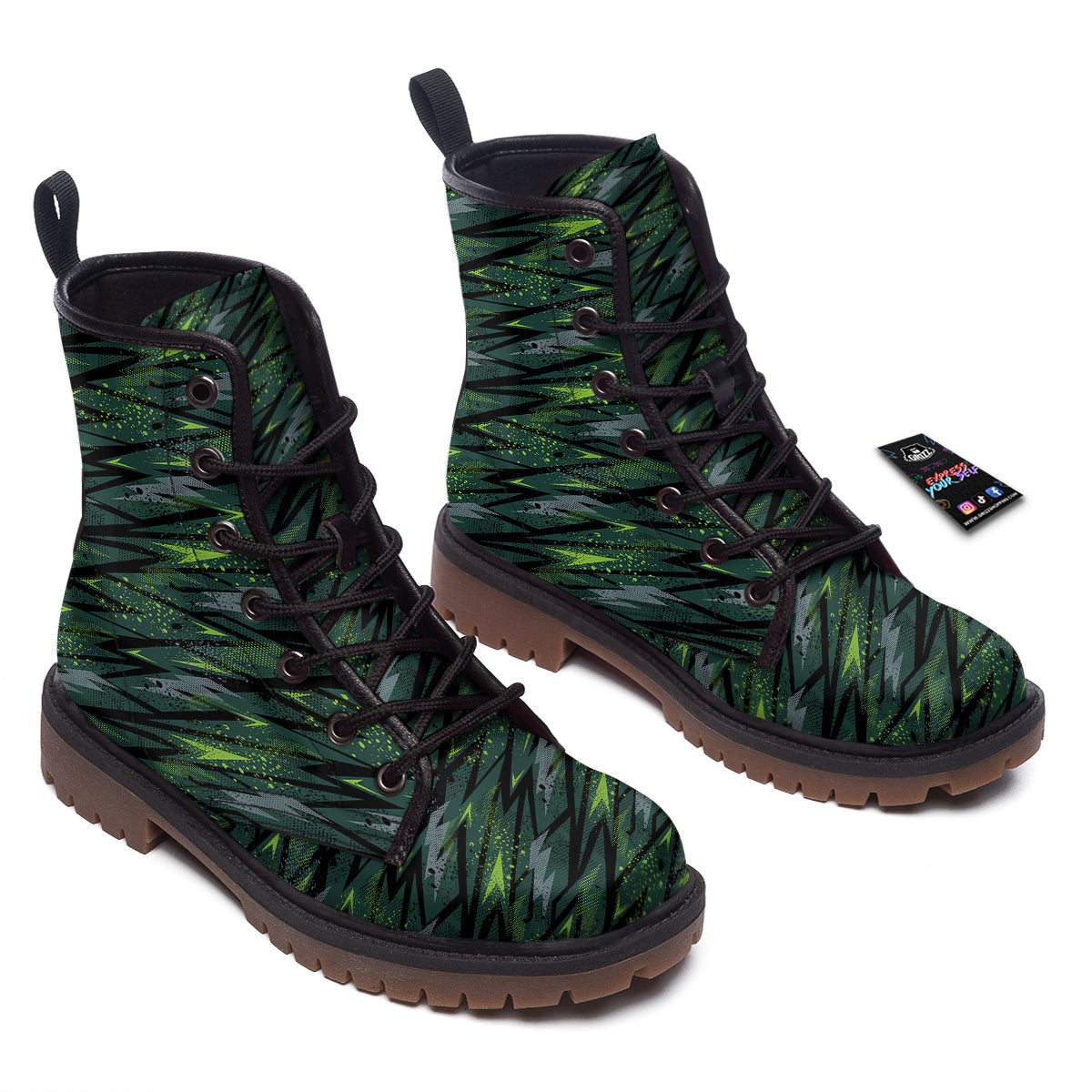 Abstract Green Lightning Print Pattern Work Boots-grizzshop