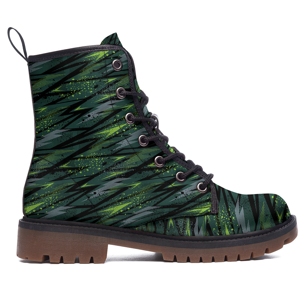 Abstract Green Lightning Print Pattern Work Boots-grizzshop