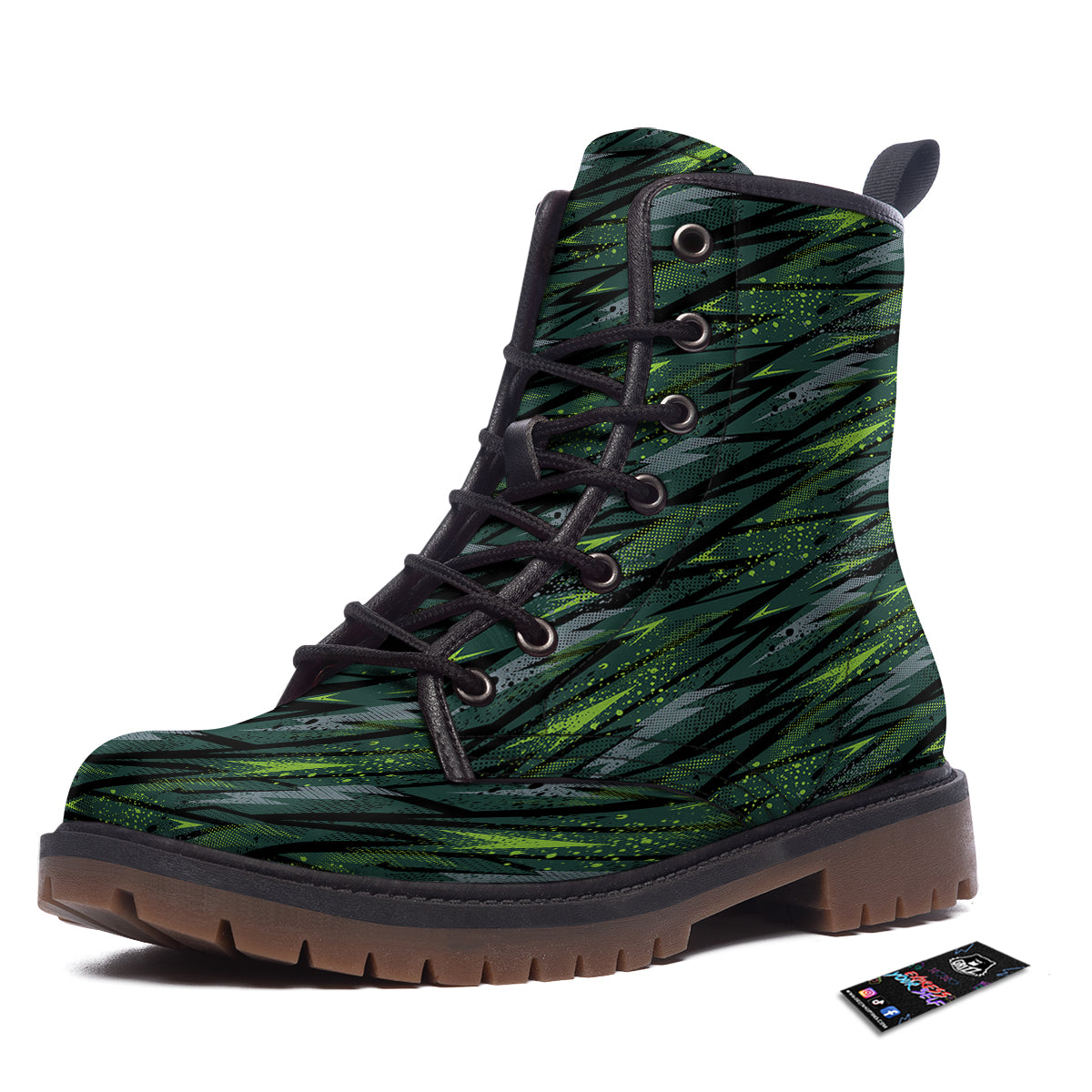 Abstract Green Lightning Print Pattern Work Boots-grizzshop