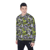 Abstract Grey And Neon Green Graffiti Print Pattern Baseball Jacket-grizzshop