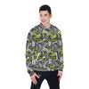 Abstract Grey And Neon Green Graffiti Print Pattern Baseball Jacket-grizzshop