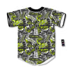 Abstract Grey And Neon Green Graffiti Print Pattern Baseball Jersey-grizzshop