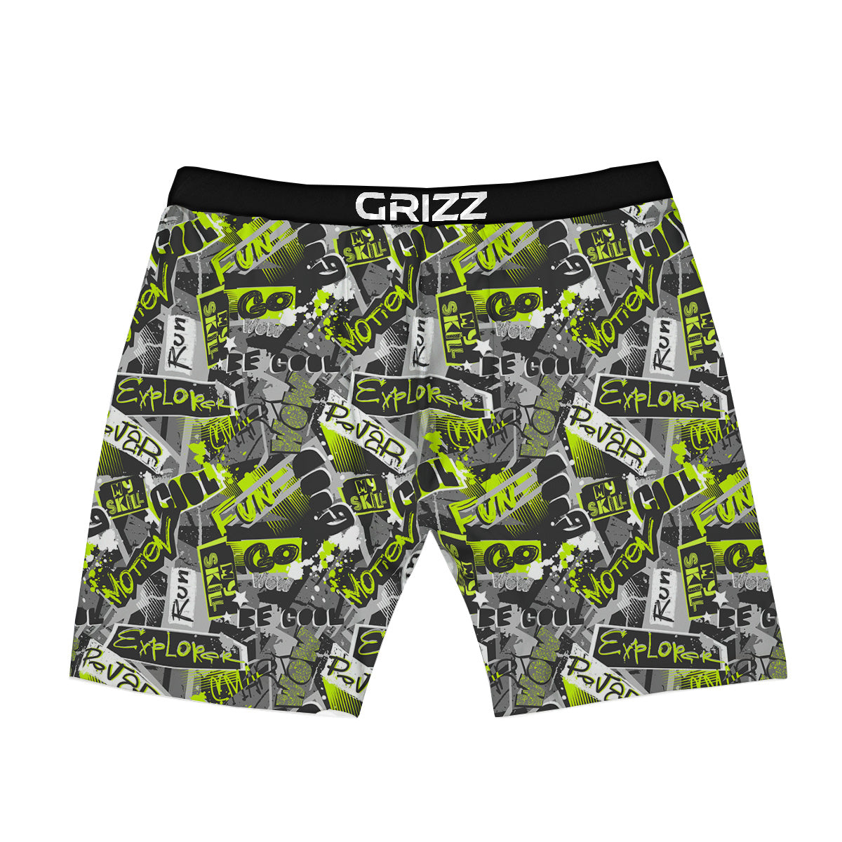 Abstract Grey And Neon Green Graffiti Print Pattern Boxer Briefs-grizzshop