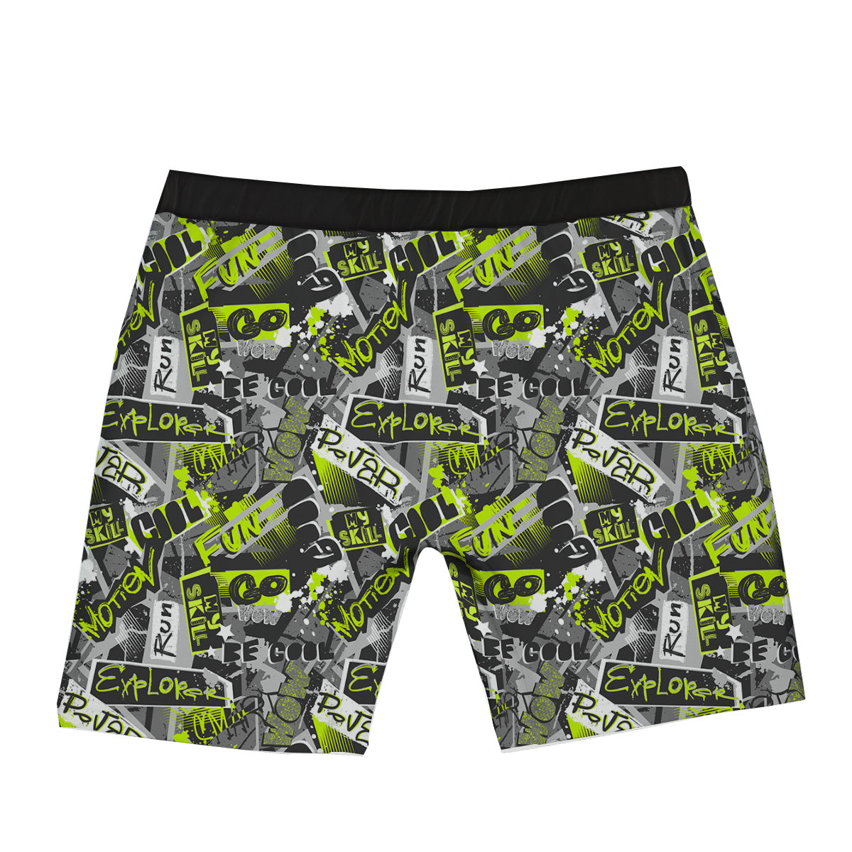 Abstract Grey And Neon Green Graffiti Print Pattern Boxer Briefs-grizzshop