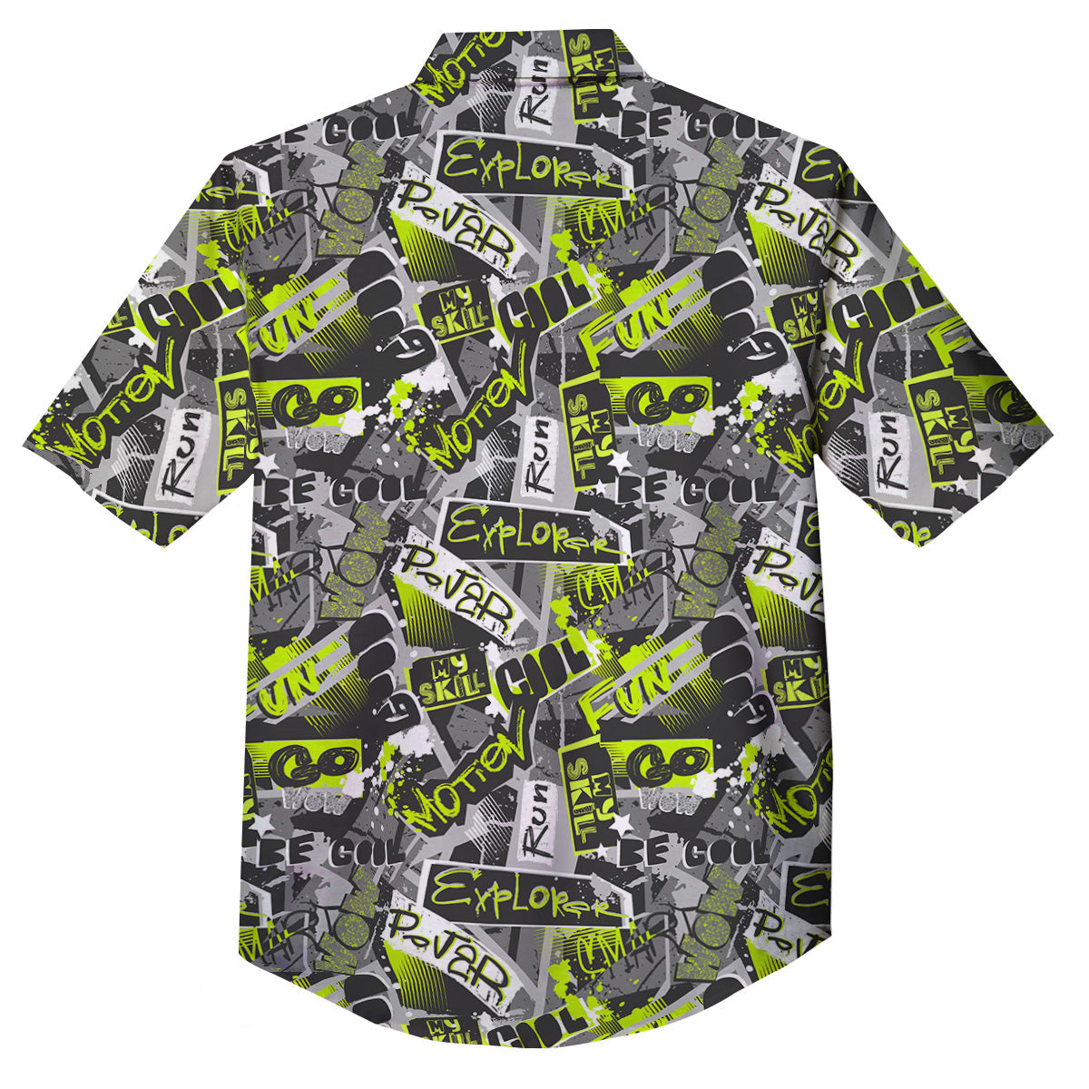 Abstract Grey And Neon Green Graffiti Print Pattern Button Up Shirt-grizzshop