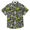 Abstract Grey And Neon Green Graffiti Print Pattern Button Up Shirt-grizzshop