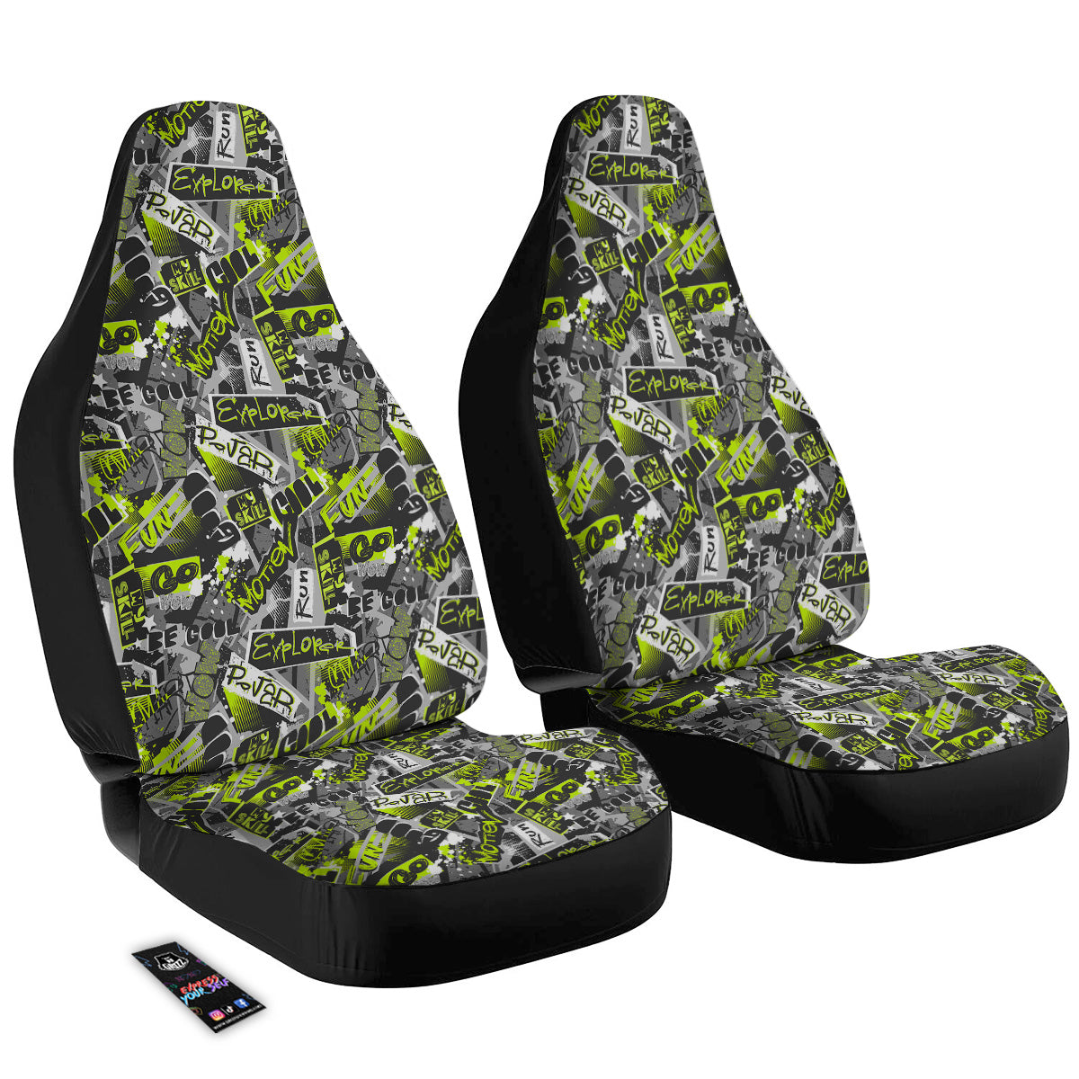 Abstract Grey And Neon Green Graffiti Print Pattern Car Seat Covers-grizzshop