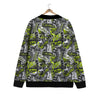 Abstract Grey And Neon Green Graffiti Print Pattern Cardigan-grizzshop