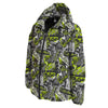 Abstract Grey And Neon Green Graffiti Print Pattern Down Jacket-grizzshop