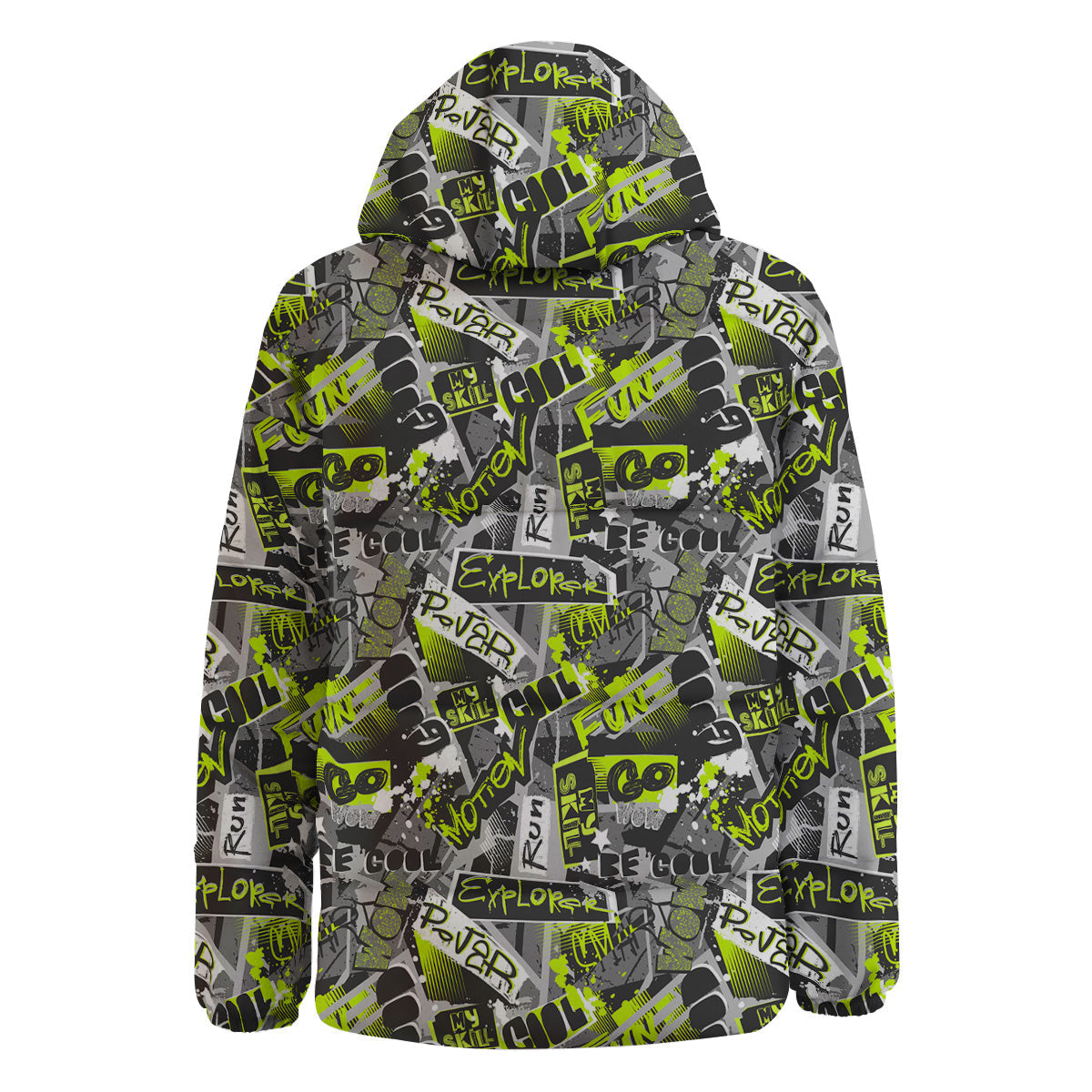 Abstract Grey And Neon Green Graffiti Print Pattern Down Jacket-grizzshop