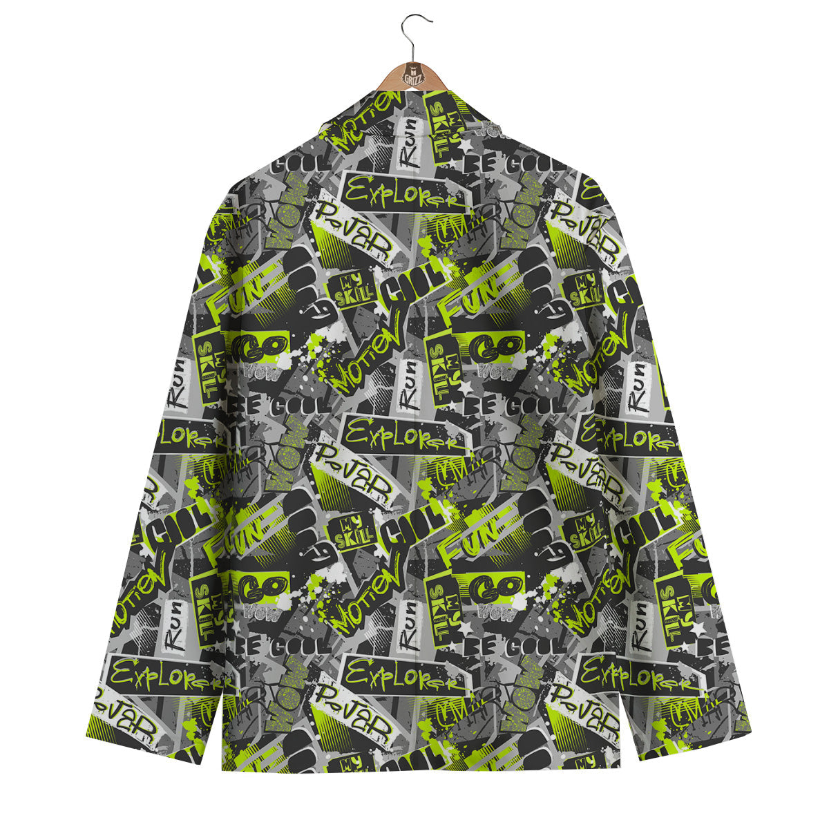 Abstract Grey And Neon Green Graffiti Print Pattern Men's Blazer-grizzshop