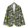 Abstract Grey And Neon Green Graffiti Print Pattern Men's Blazer-grizzshop