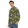 Abstract Grey And Neon Green Graffiti Print Pattern Men's Dress Shirts-grizzshop