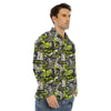 Abstract Grey And Neon Green Graffiti Print Pattern Men's Dress Shirts-grizzshop