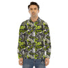 Abstract Grey And Neon Green Graffiti Print Pattern Men's Dress Shirts-grizzshop