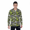 Abstract Grey And Neon Green Graffiti Print Pattern Men's Long Sleeve Shirts-grizzshop