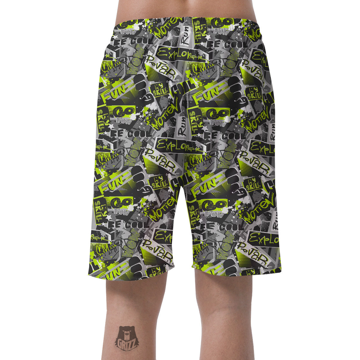 Abstract Grey And Neon Green Graffiti Print Pattern Men's Shorts-grizzshop
