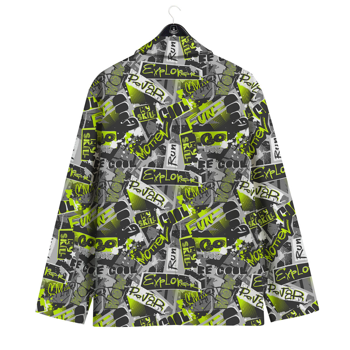 Abstract Grey And Neon Green Graffiti Print Pattern Men's Sport Coat-grizzshop