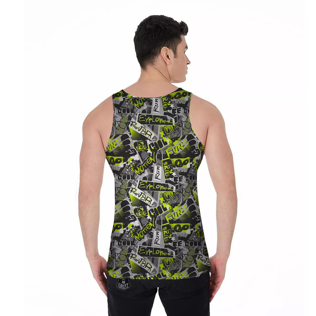 Abstract Grey And Neon Green Graffiti Print Pattern Men's Tank Top-grizzshop