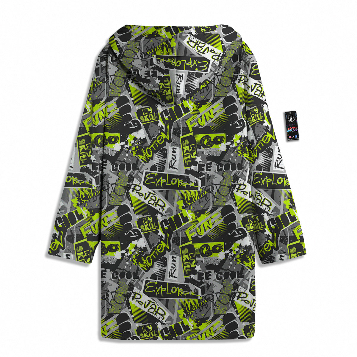 Abstract Grey And Neon Green Graffiti Print Pattern Men's Windbreaker Jacket-grizzshop