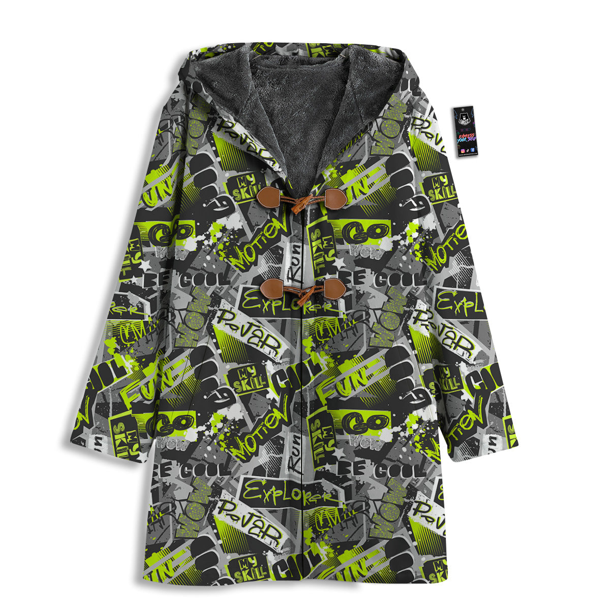 Abstract Grey And Neon Green Graffiti Print Pattern Men's Windbreaker Jacket-grizzshop