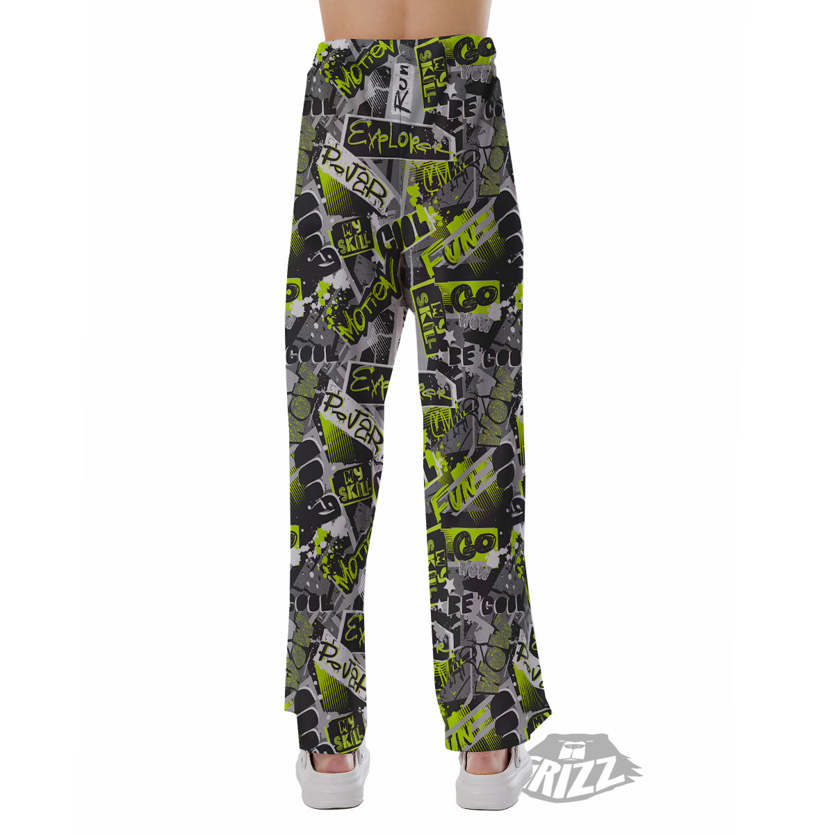 Abstract Grey And Neon Green Graffiti Print Pattern Pajama Pants-grizzshop