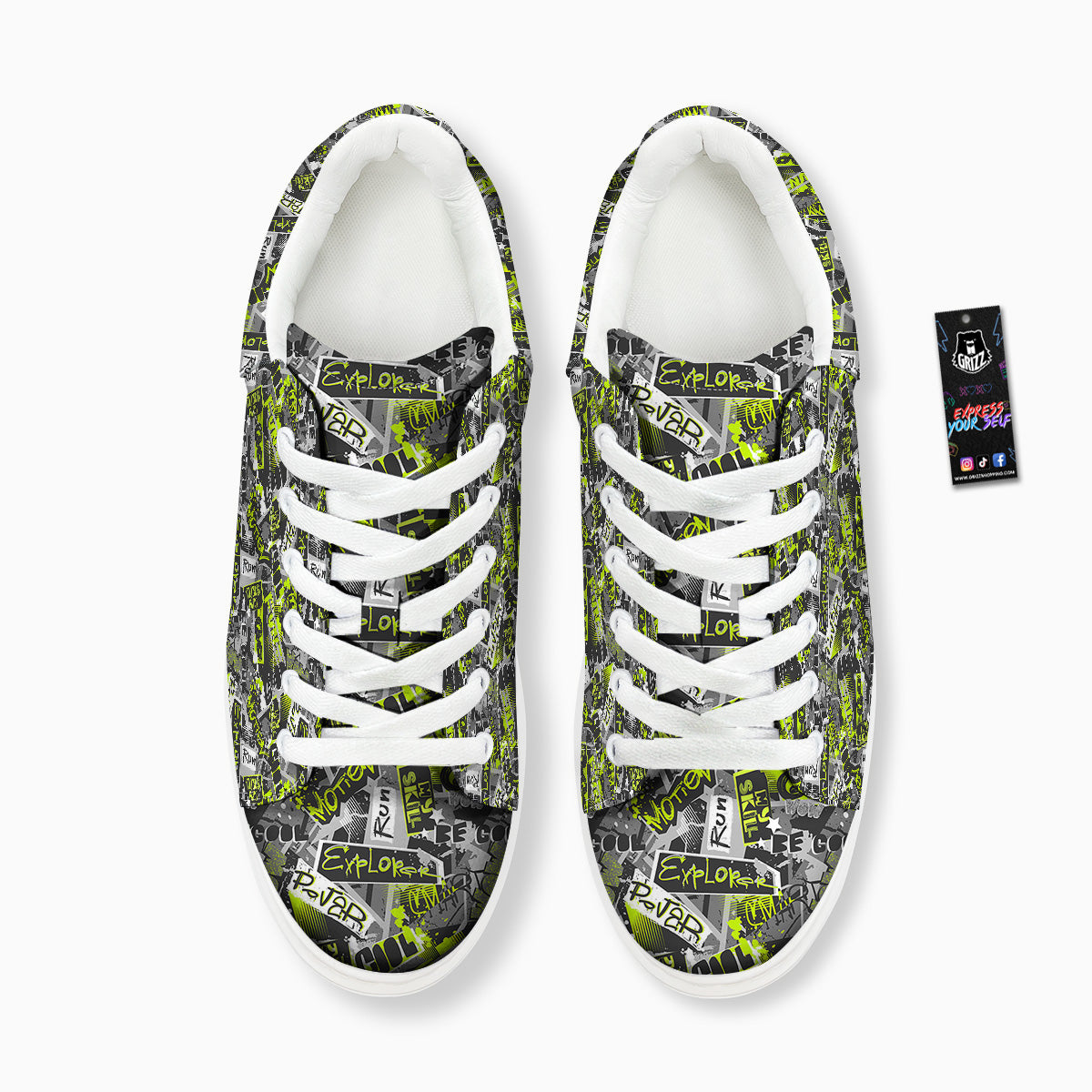 Abstract Grey And Neon Green Graffiti Print Pattern Platform Shoes-grizzshop