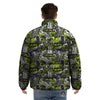 Abstract Grey And Neon Green Graffiti Print Pattern Puffer Jacket-grizzshop