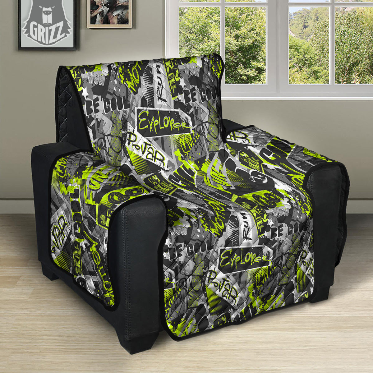 Abstract Grey And Neon Green Graffiti Print Pattern Recliner Protector-grizzshop