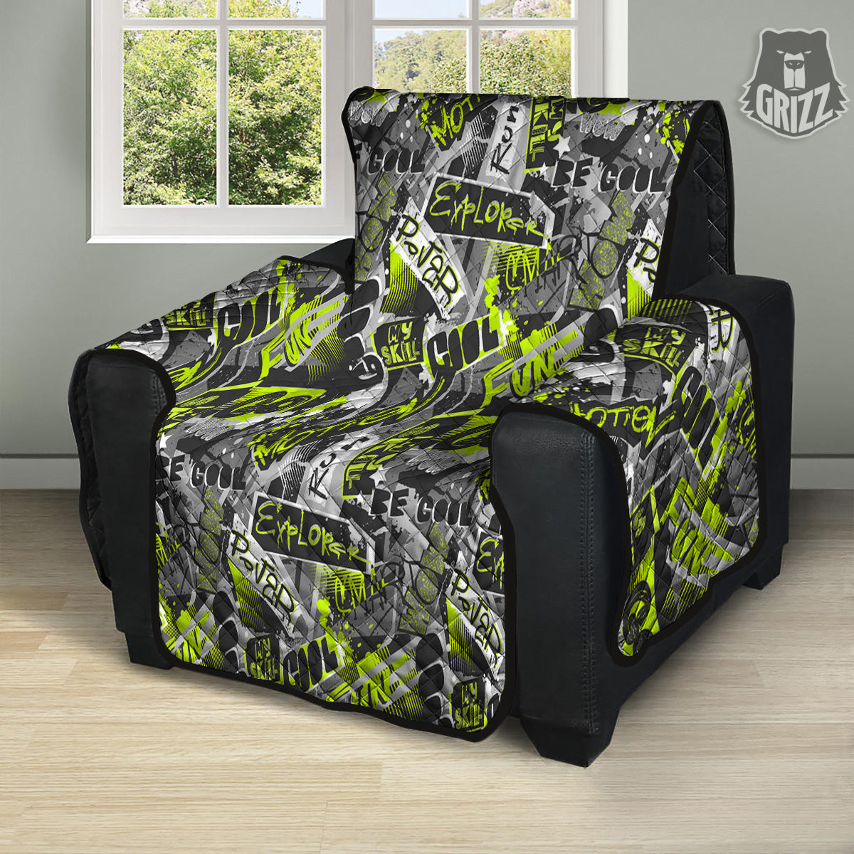 Abstract Grey And Neon Green Graffiti Print Pattern Recliner Protector-grizzshop