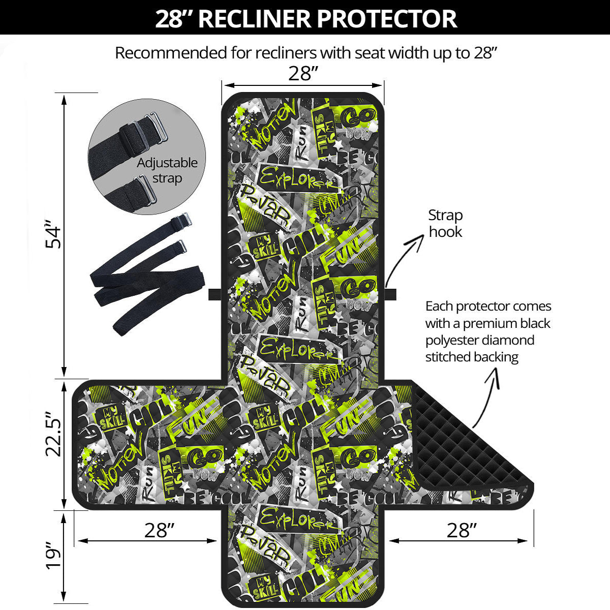 Abstract Grey And Neon Green Graffiti Print Pattern Recliner Protector-grizzshop